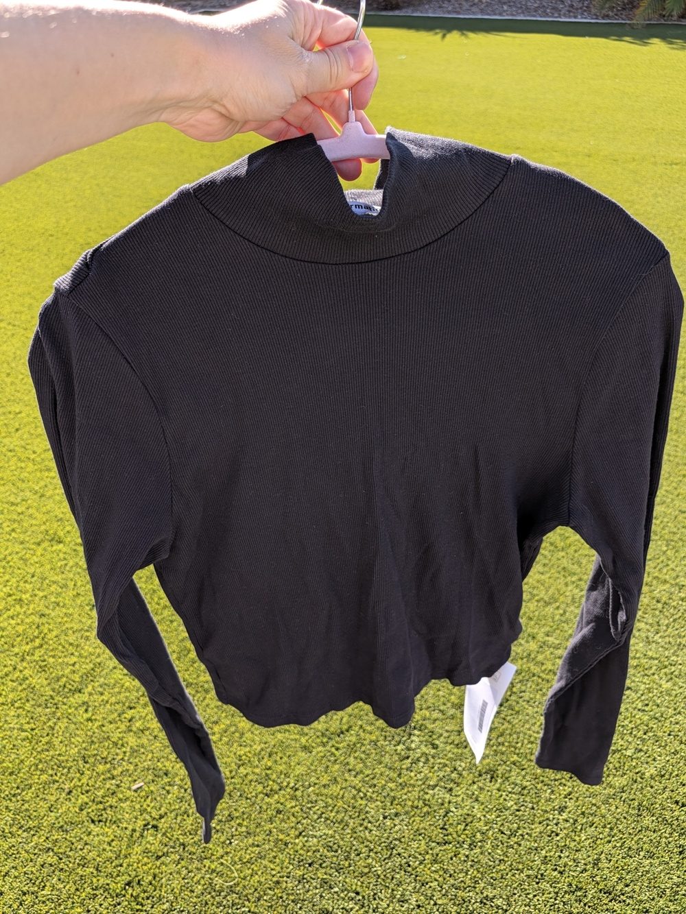 Reformation Black Ribbed Mock Neck Long Sleeve Top